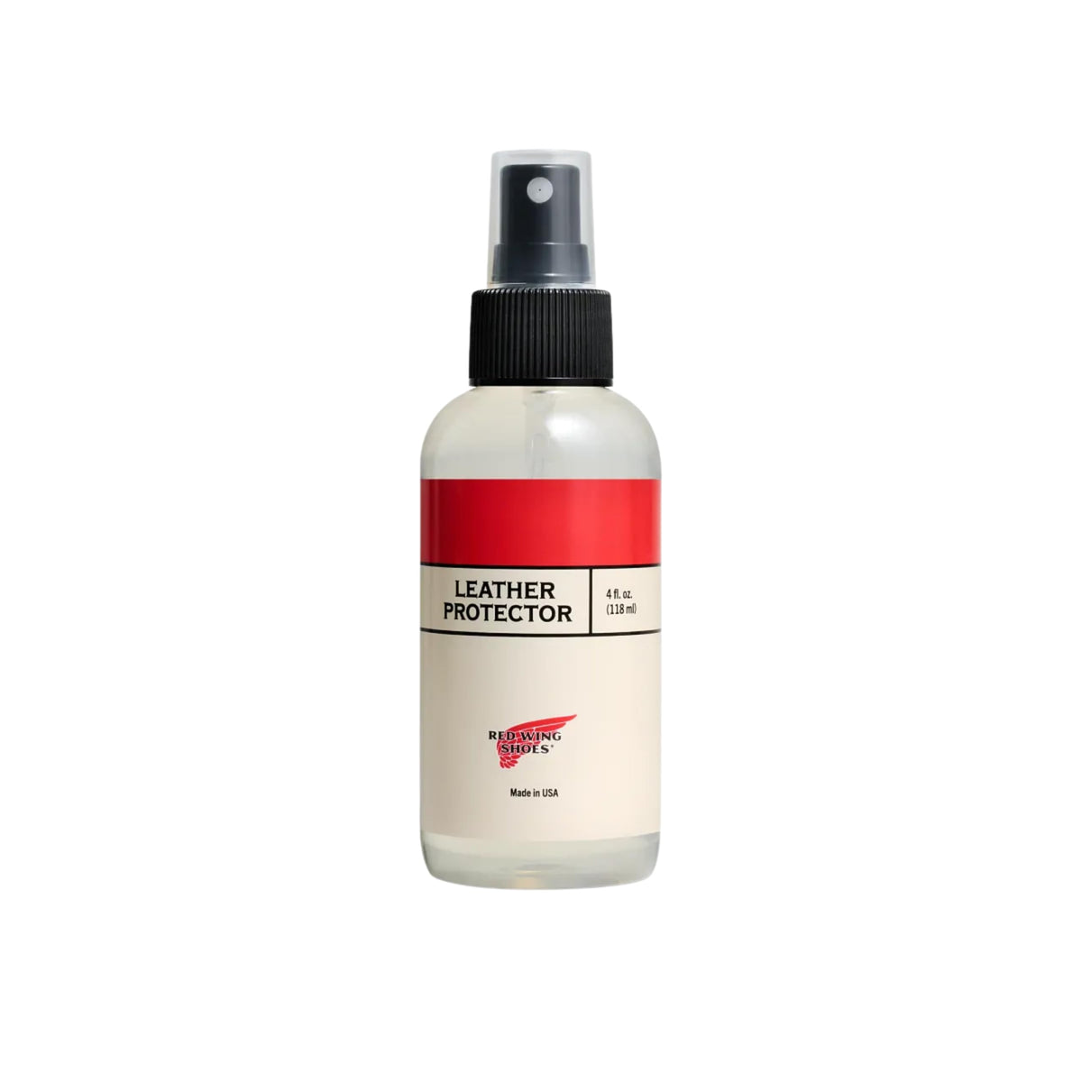 Red Wing Shoes Leather Protector bottle demonstrating a heavy-duty moisture shield for leather.