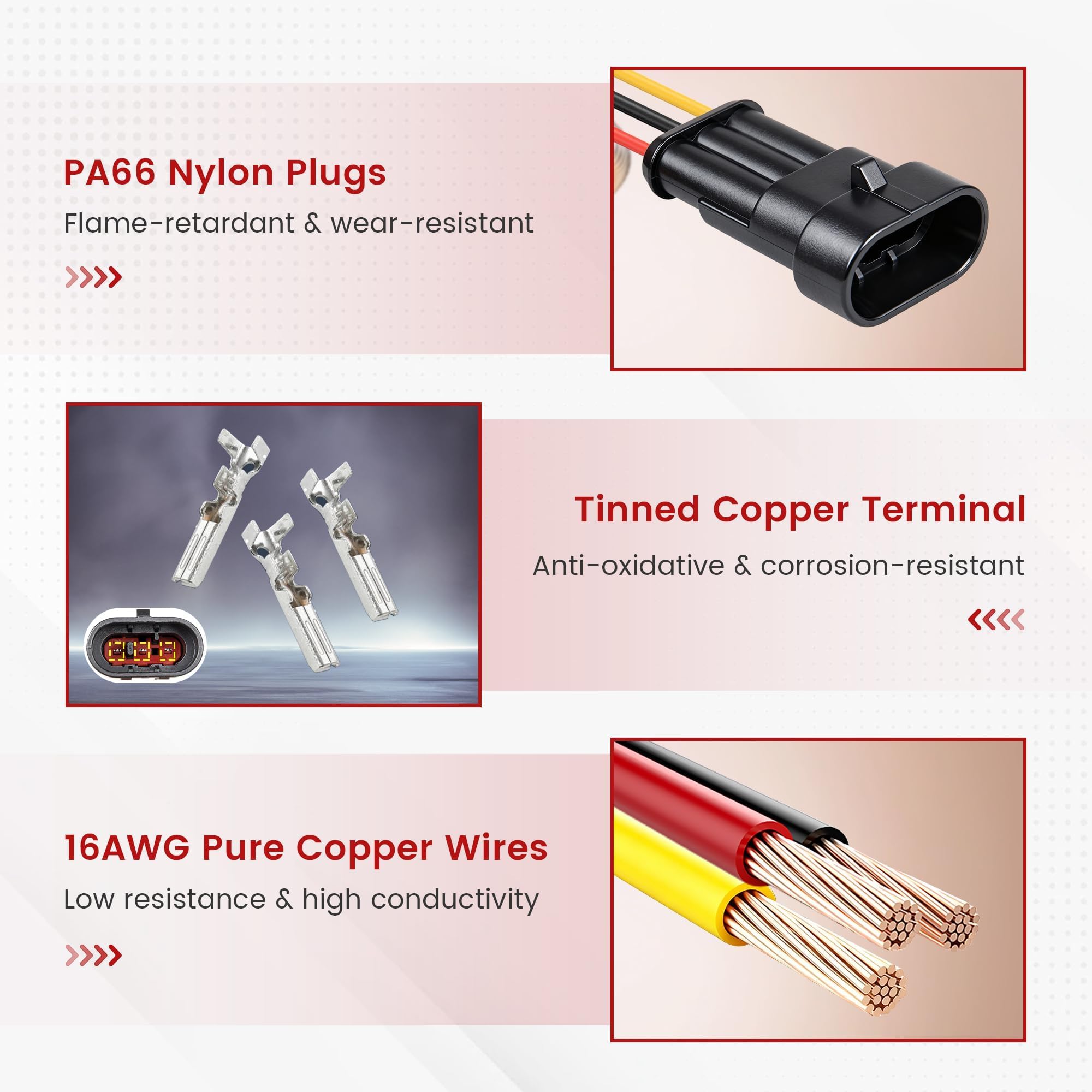 Red Wolf 16AWG 3-Pin waterproof female plug for easy wiring and sealing