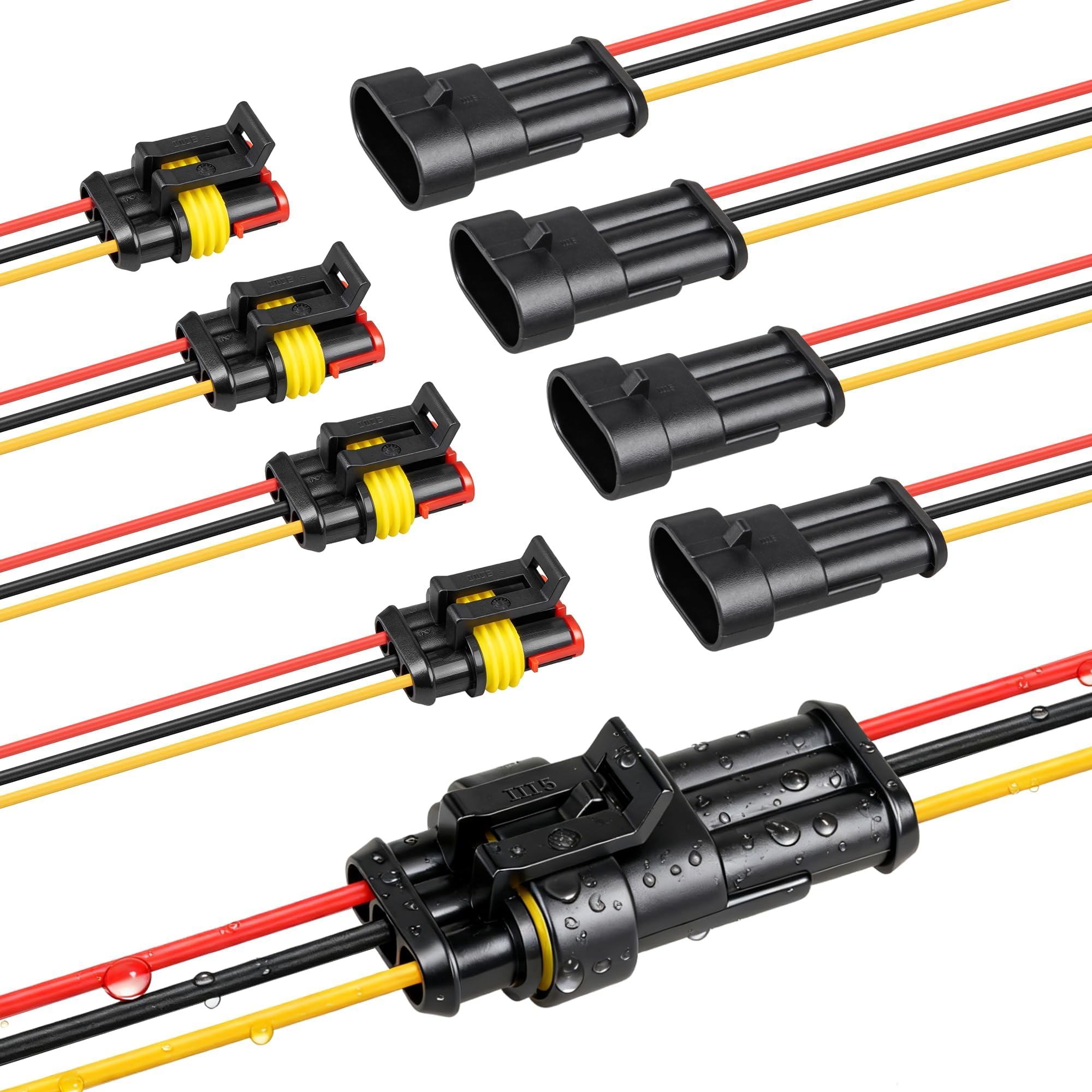 Red Wolf 16AWG 3-Pin waterproof connector front view for secure car wiring