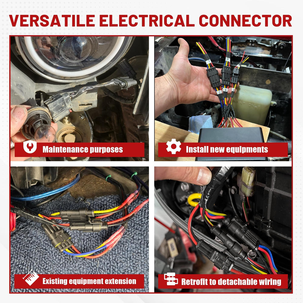 Red Wolf 3-Pin waterproof connector in engine compartment enduring harsh conditions