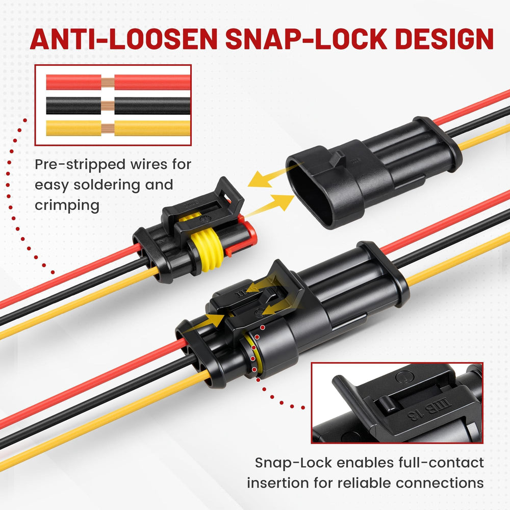 Red Wolf 3-Pin waterproof connector wiring assembly for quick install