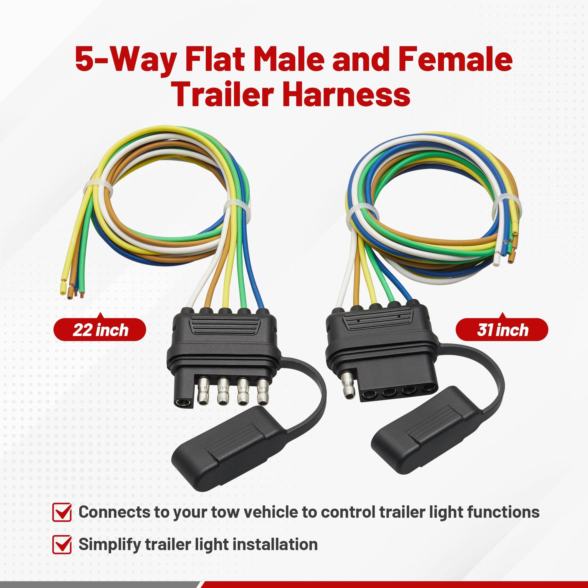 Red Wolf 5-Pin flat extension cord for flexible trailer lighting layouts