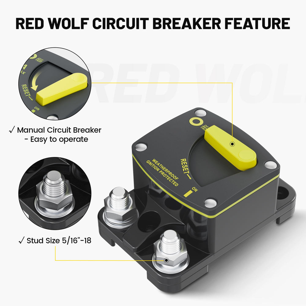 RED WOLF BS6060 60A copper screw detail underscores durable electrical connections.