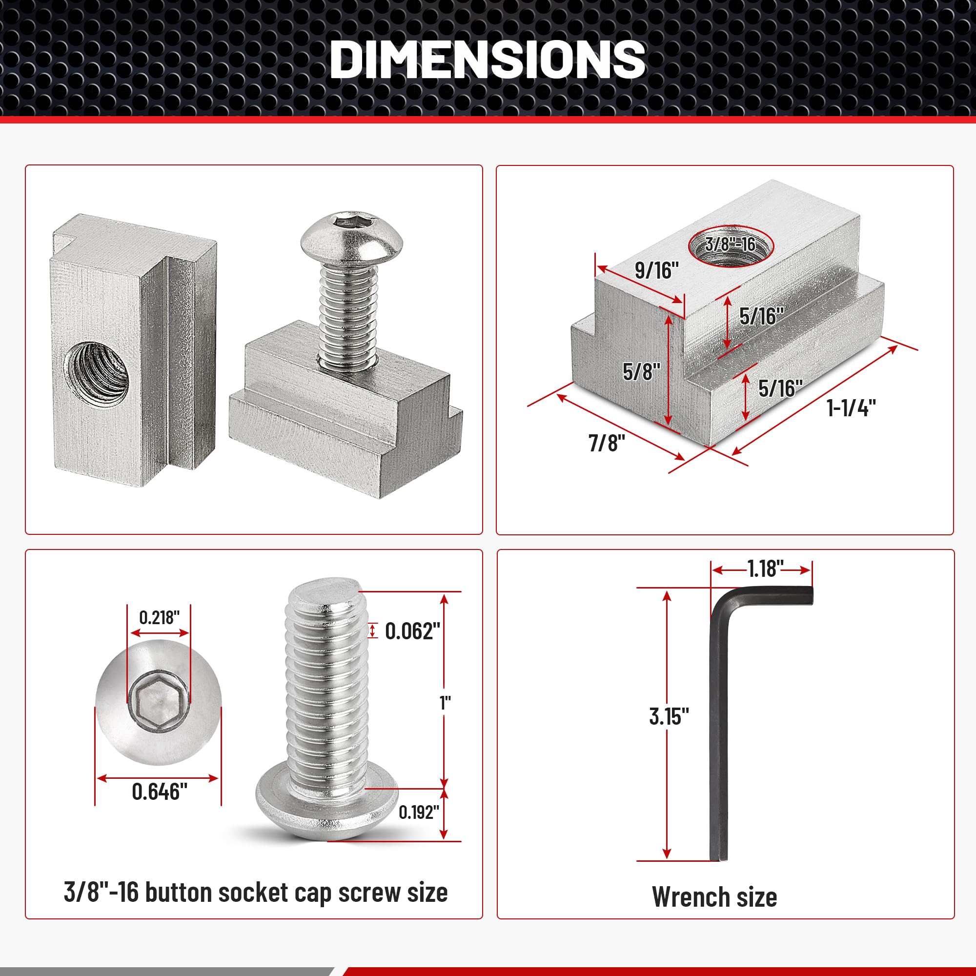 RED WOLF button head screw 3/8-16 provides strong, corrosion-resistant fastening.