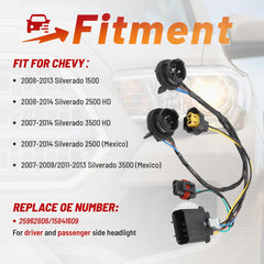 Red Wolf Chevrolet Silverado GMC Sierra wiring harness for headlight sockets.