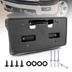 Red Wolf front license plate bracket on Silverado front view, sturdy daily mounting.