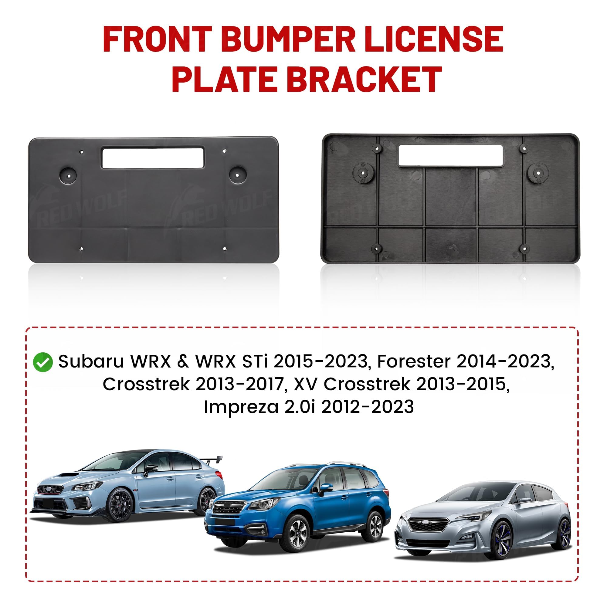 Red Wolf Crosstrek front bumper bracket supports US plates without modification