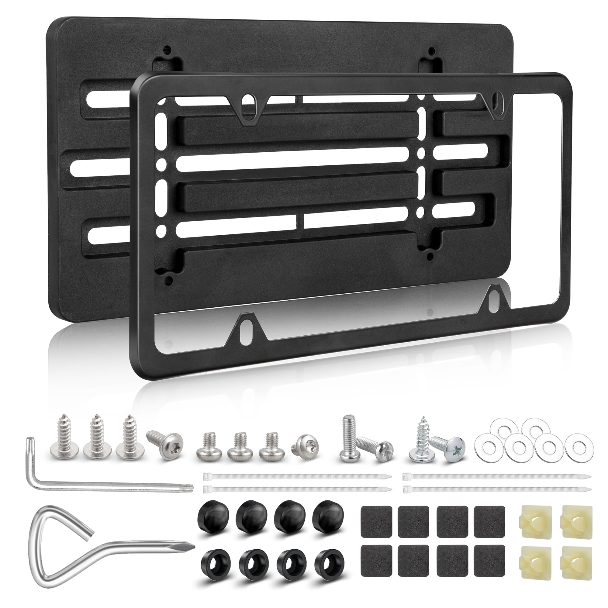RED WOLF front license bracket with stainless steel frame for universal, rust-resistant fit.