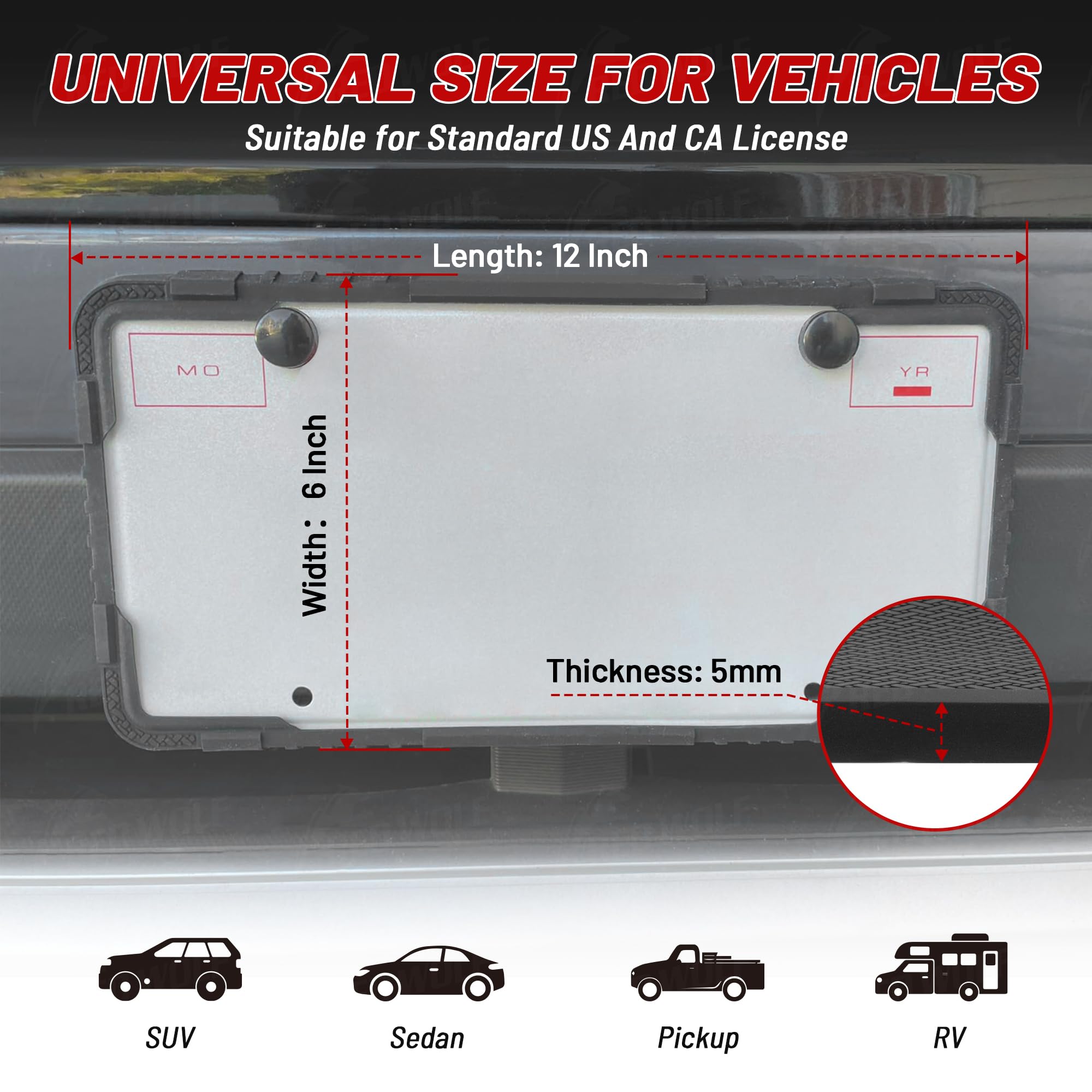 RED WOLF license frame with silent design reduces plate rattle on rough roads.
