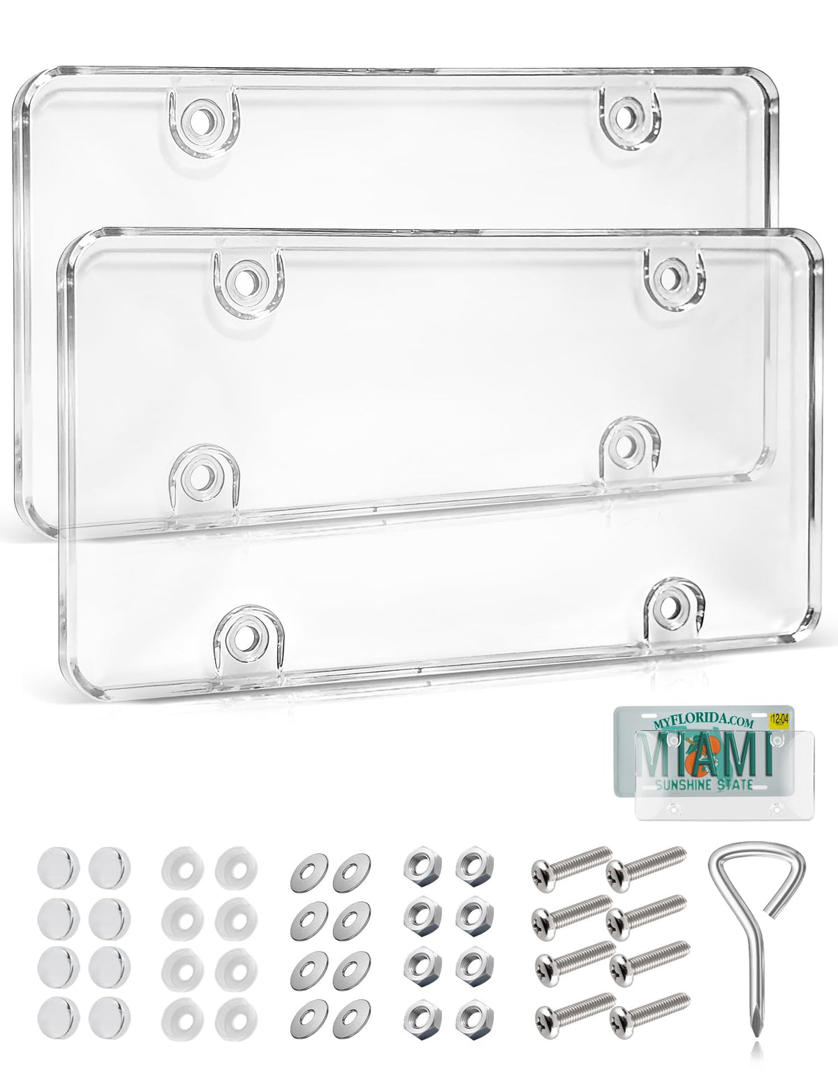 RED WOLF clear license plate protector front view guards against dirt while keeping plate readable