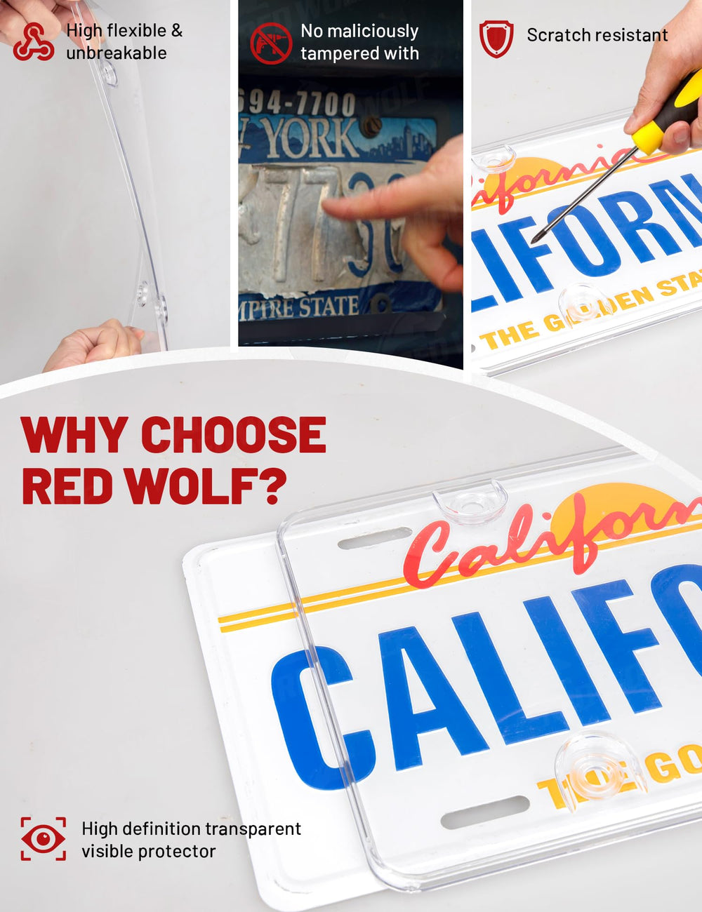 RED WOLF clear license plate protector rear view protects plates from grime without yellowing