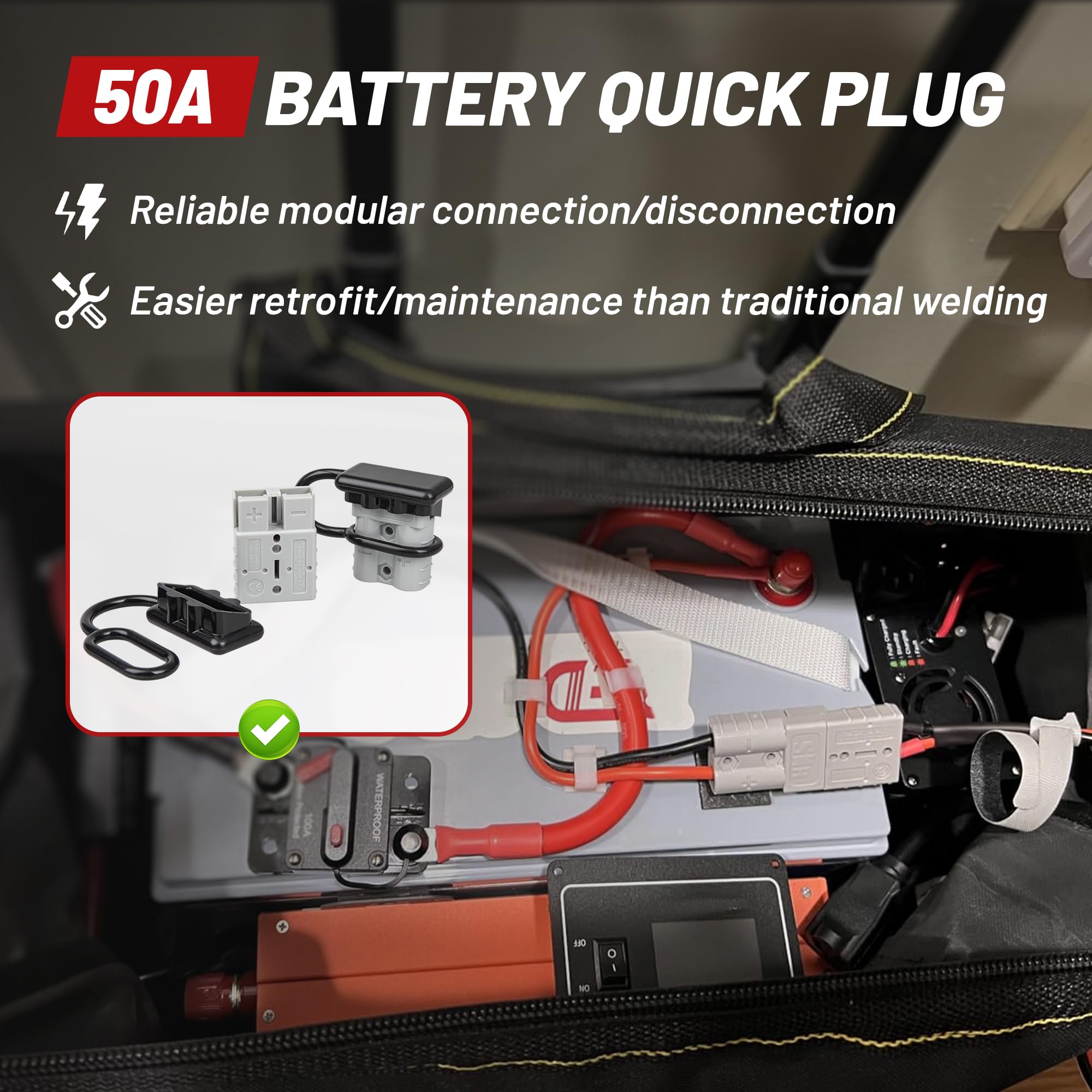 RED WOLF SB50 plug unibody housing highlights rugged safety and durable construction.