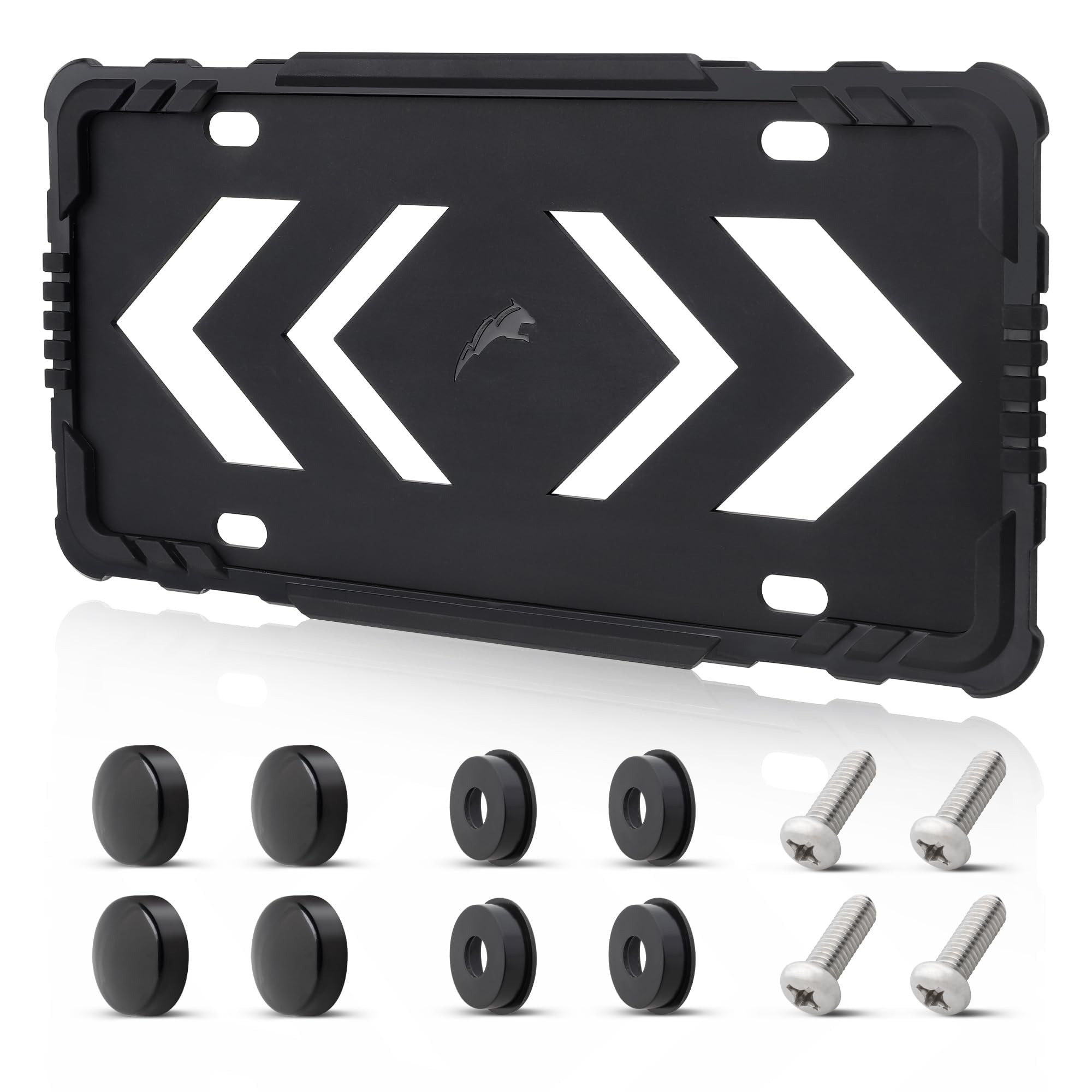 Red Wolf silicone license frame with unobstructed design for universal fit