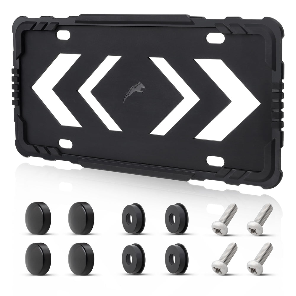 Red Wolf silicone license frame with unobstructed design for universal fit