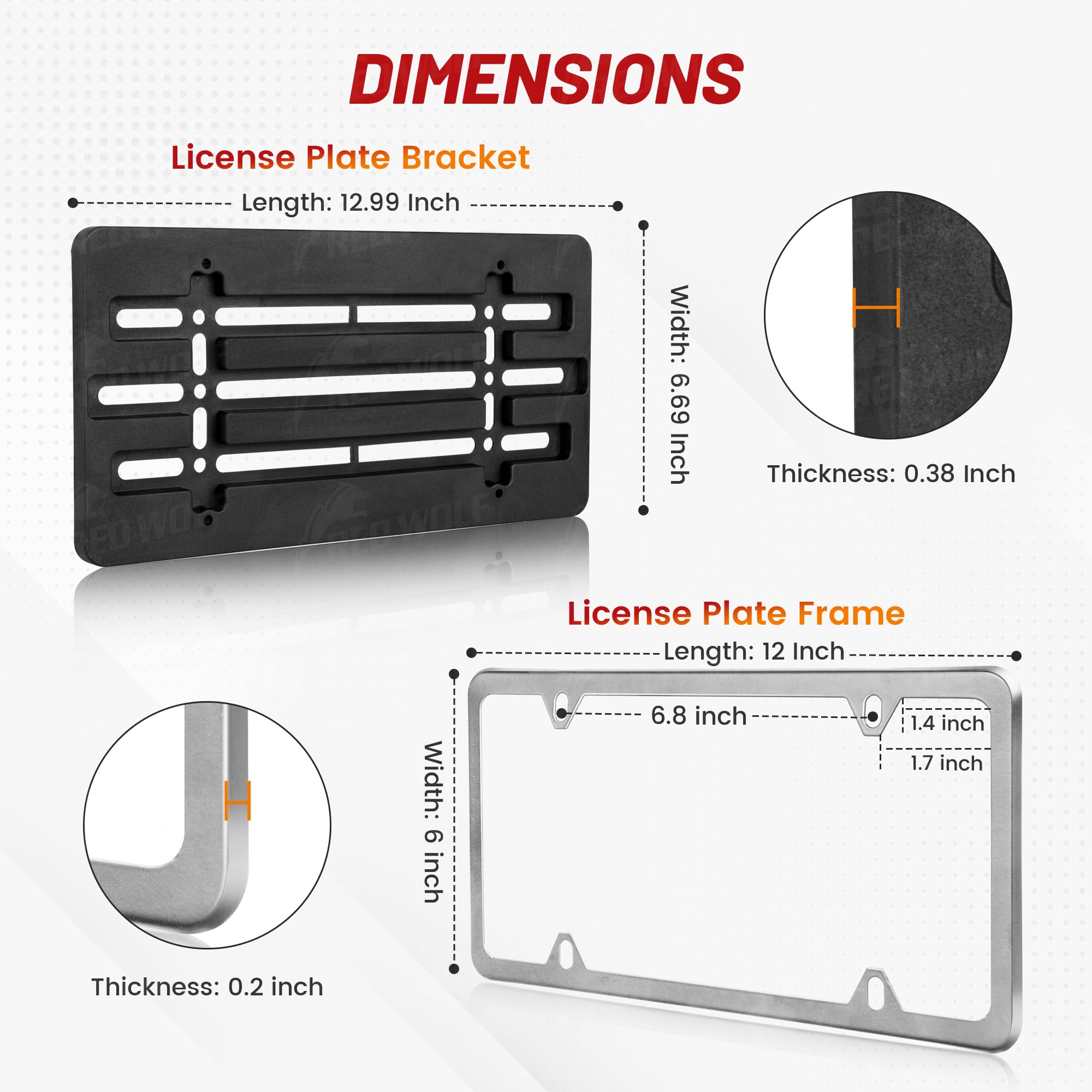 RED WOLF universal-fit plate mount for multiple vehicle types and easy front installation