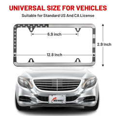 Red Wolf USA flag license frame rear view emphasizes compatibility with 4-hole mounts.