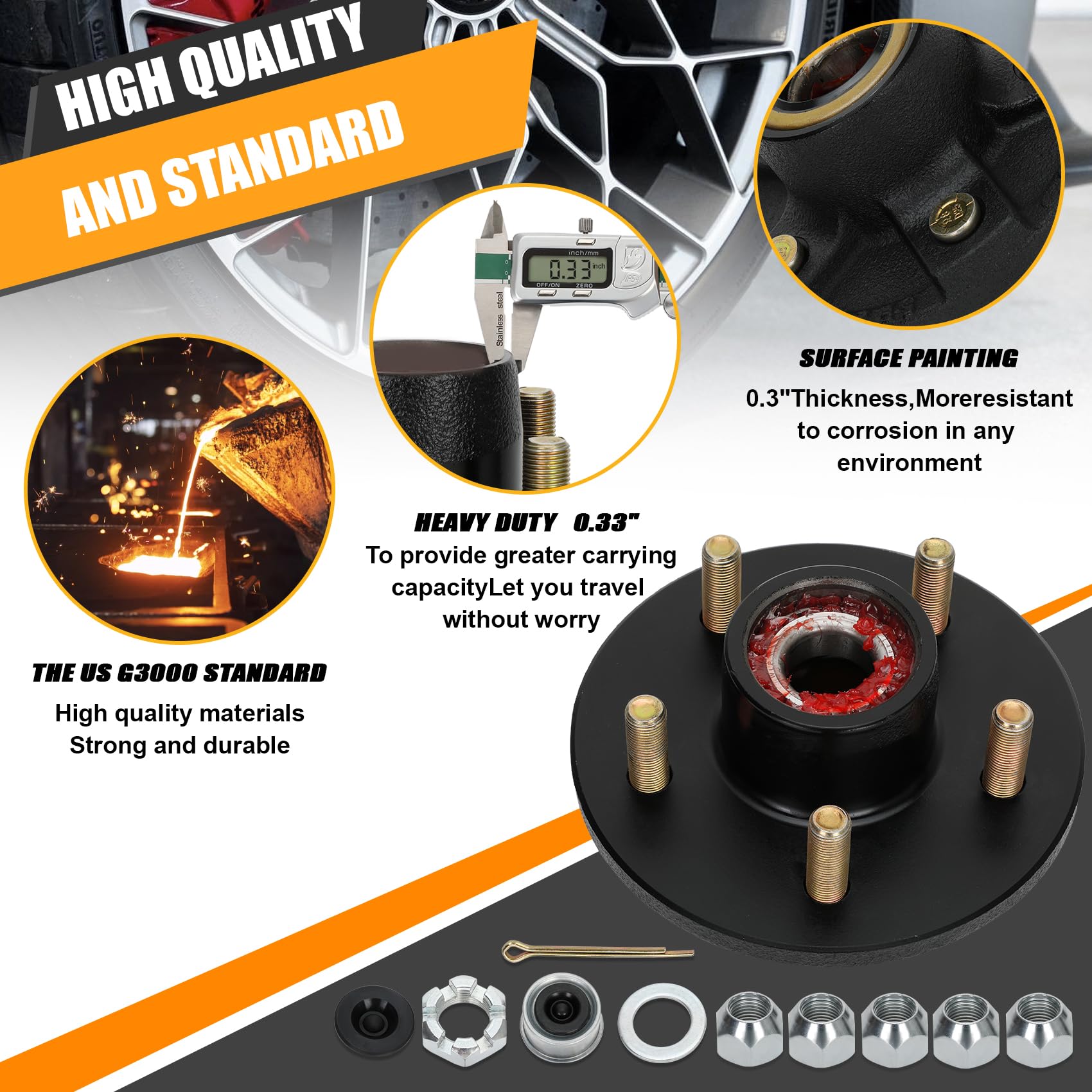 Redants hub kit exploded view highlights included bearings seals and lug nuts