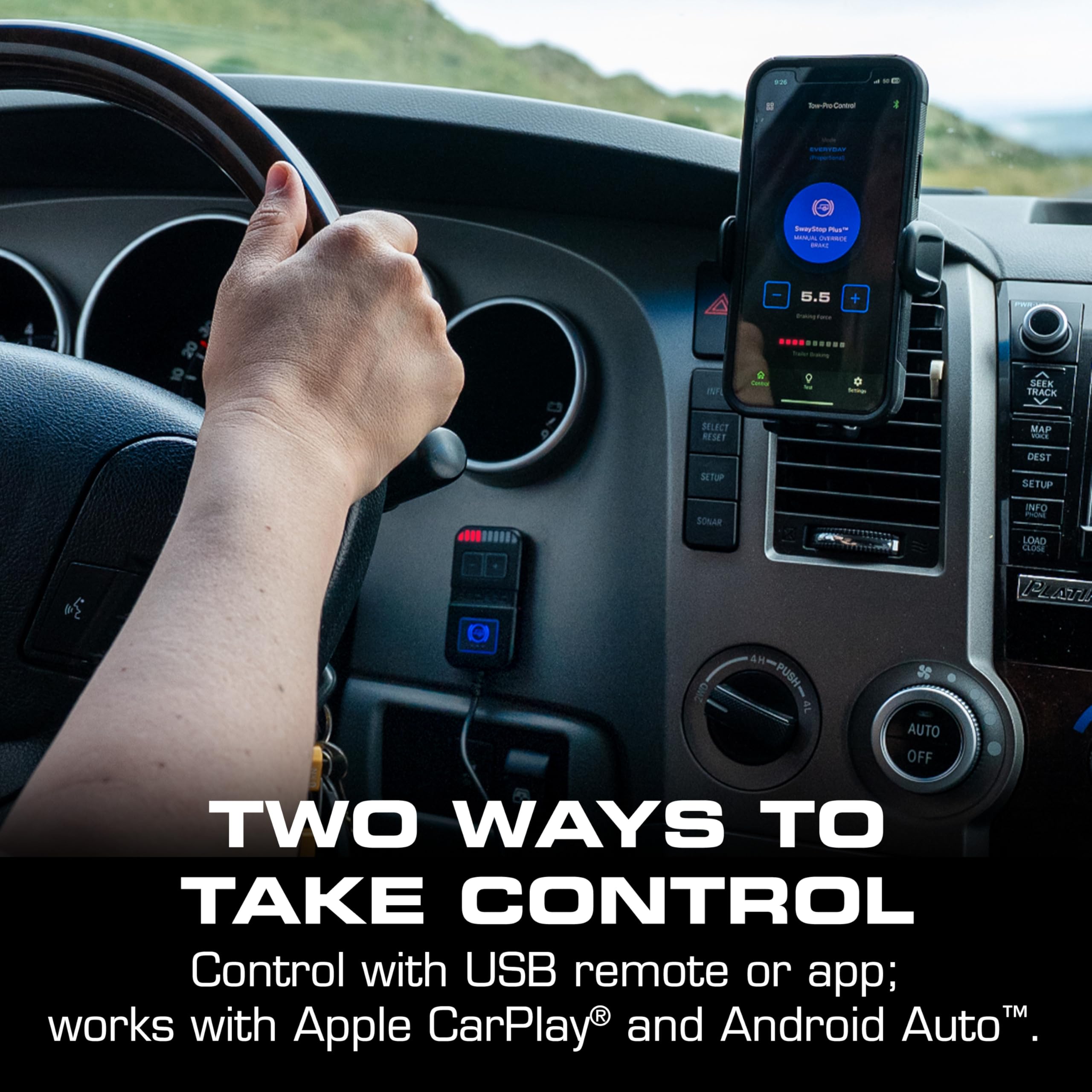 REDARC Tow-Pro Link Bluetooth app screen enables real-time braking control while towing.