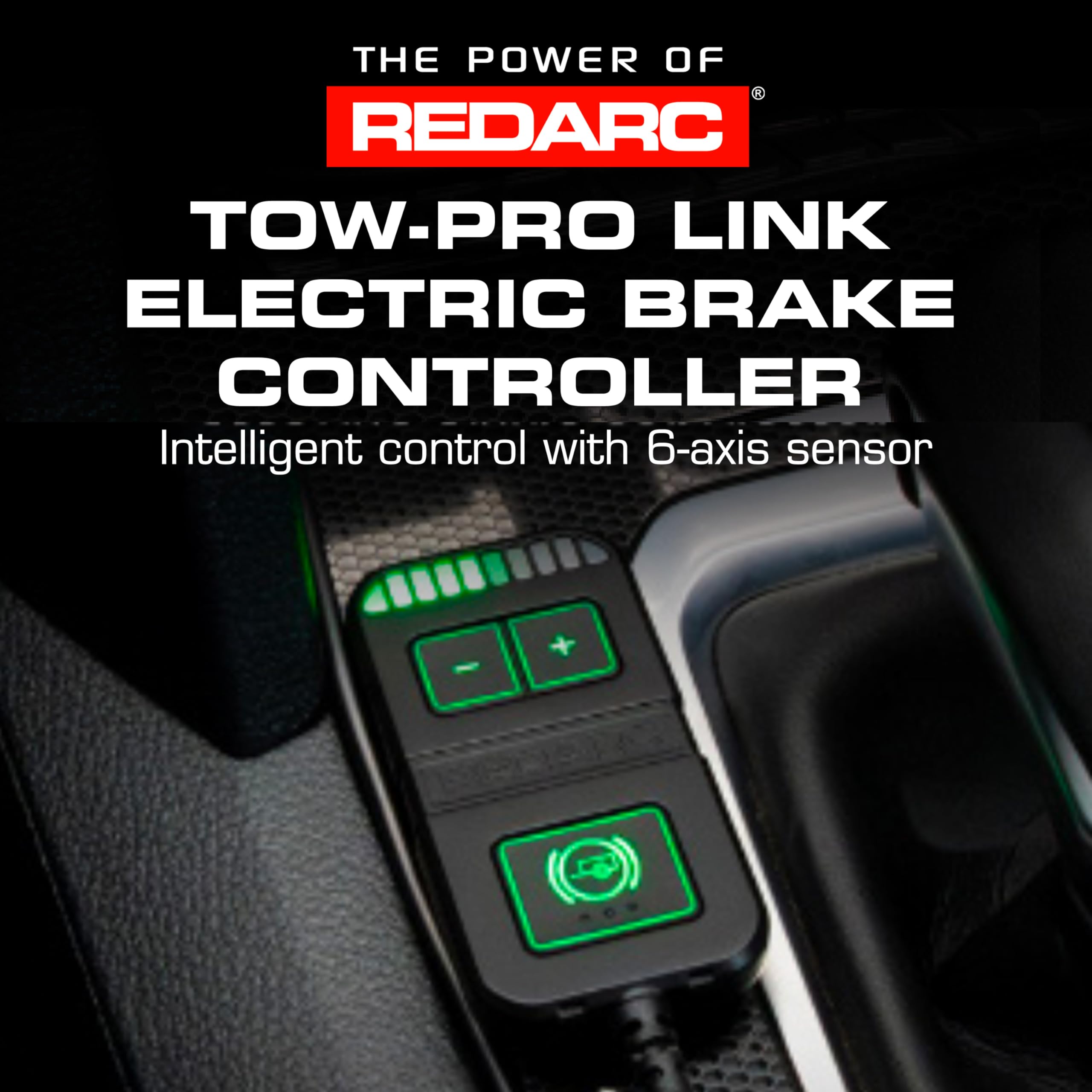 REDARC Tow-Pro Link remote LED bar shows on-device status for quick braking adjustments.