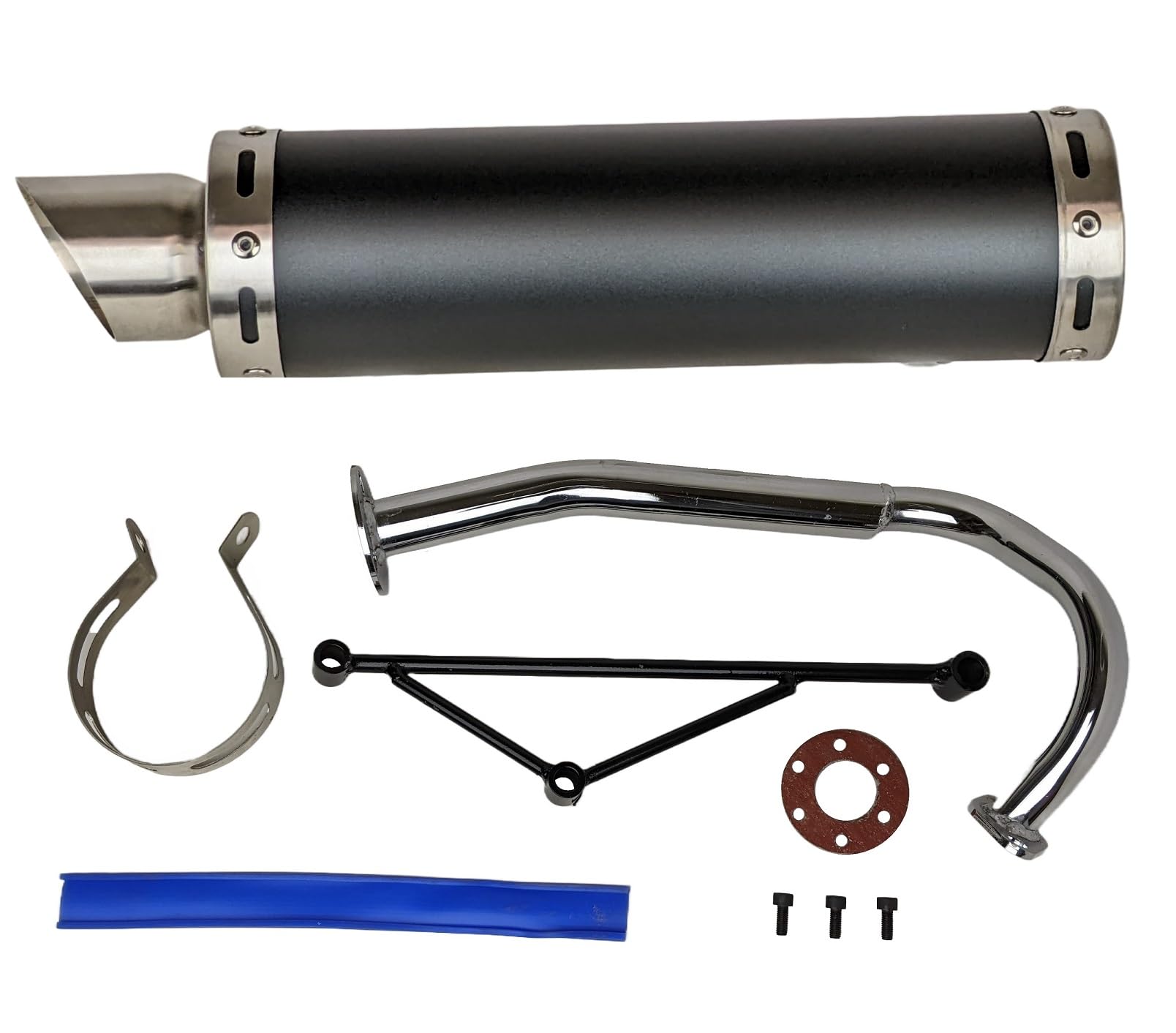 RedCap exhaust muffler, 12-inch length, improves exhaust flow on Gy6 scooters.