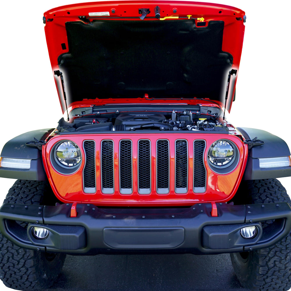 End-of-stroke dampening shown in gas spring for controlled hood movement.