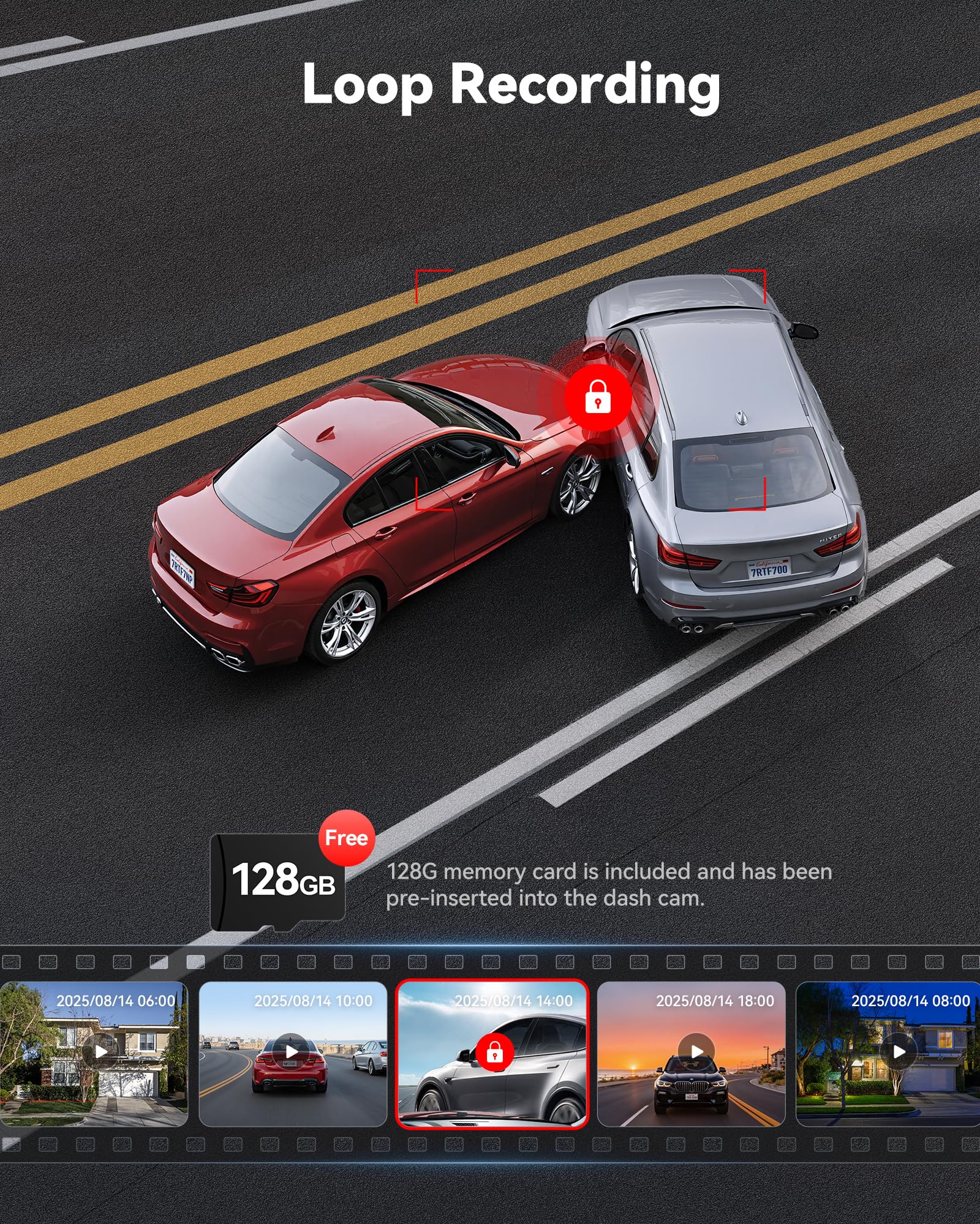 REDTIGER parking mode graphic illustrating time‑lapse and impact recording