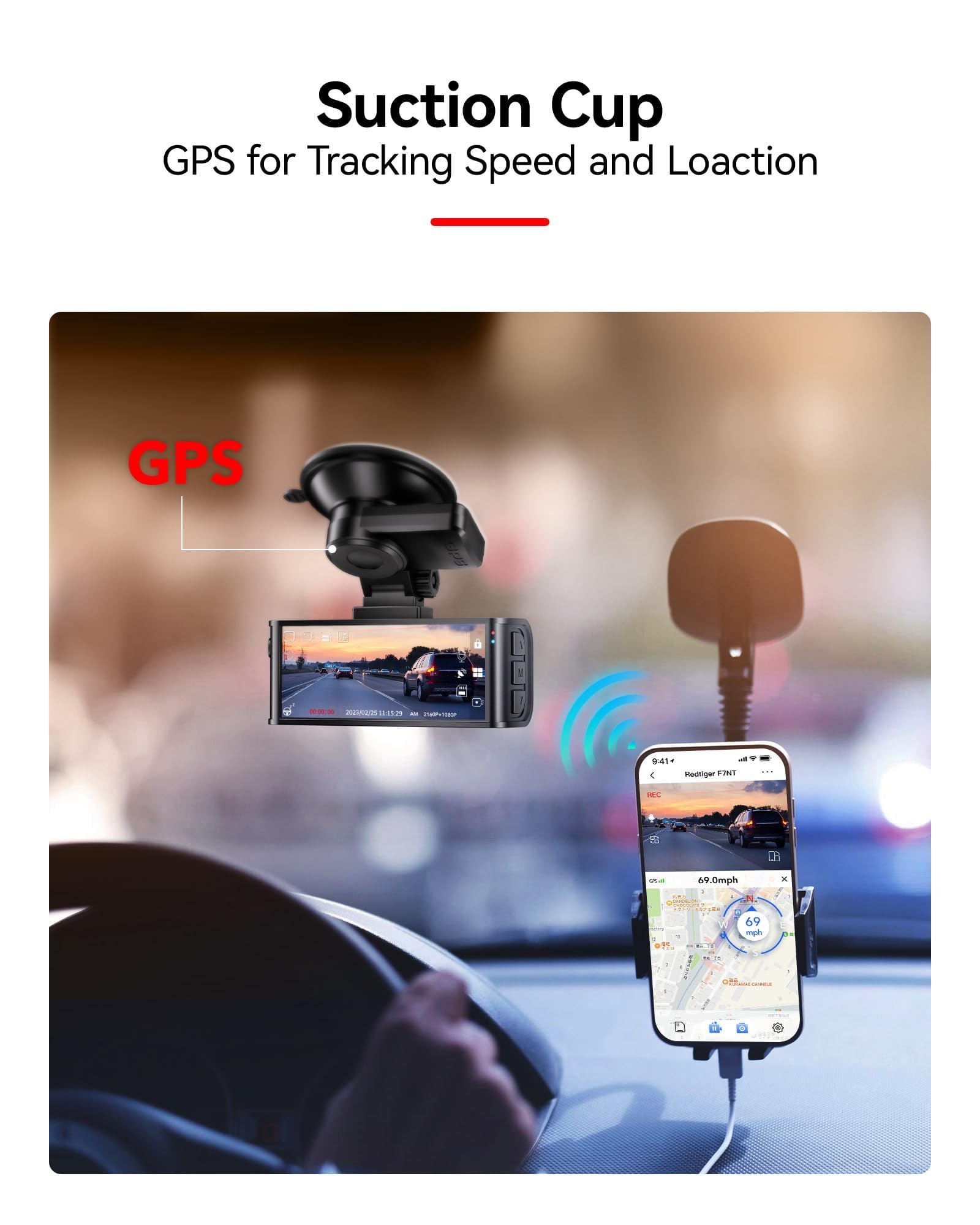 REDTIGER mount with F7N dash cam installed showing compatibility benefit