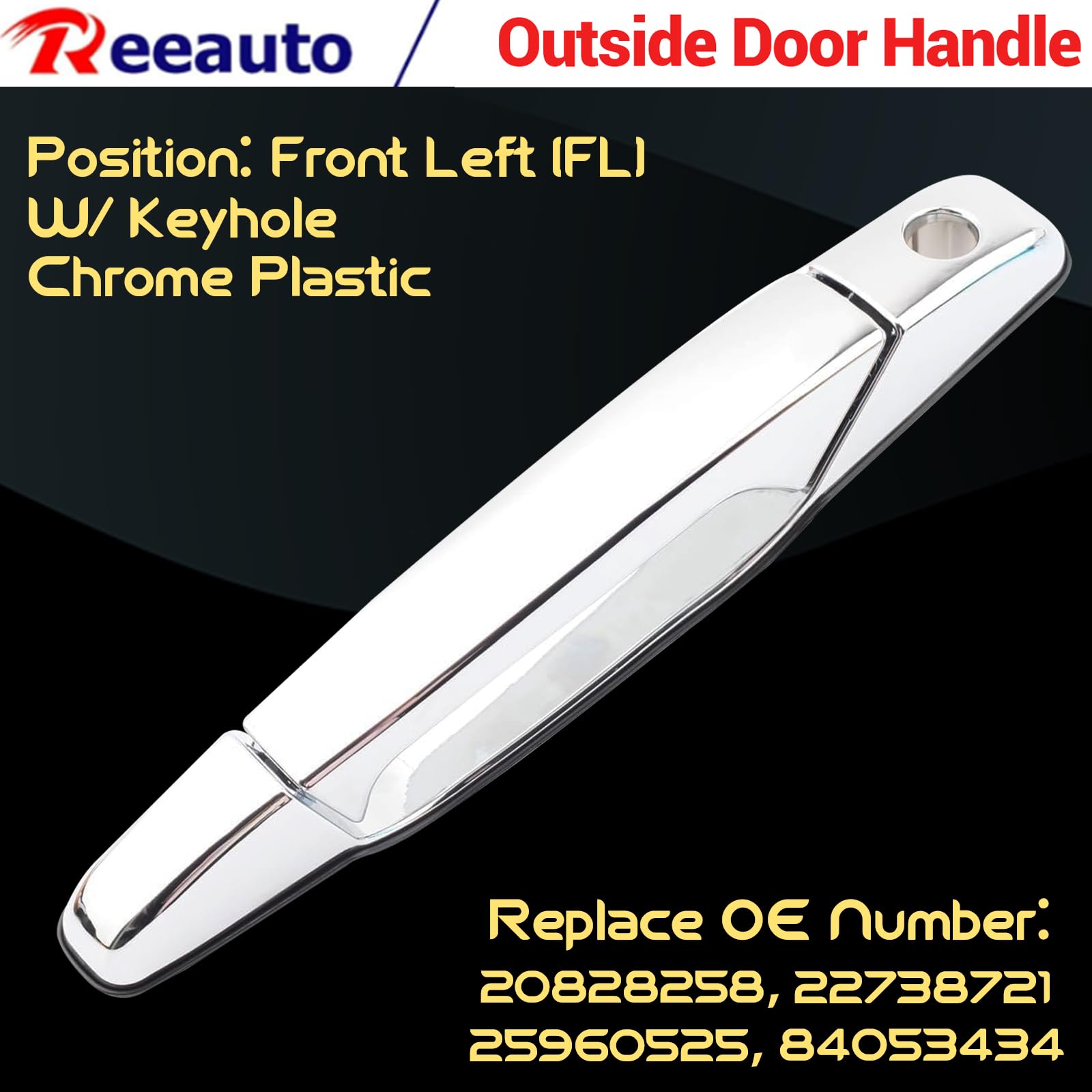 Reeauto rear left door handle chrome finish, restore exterior convenience.