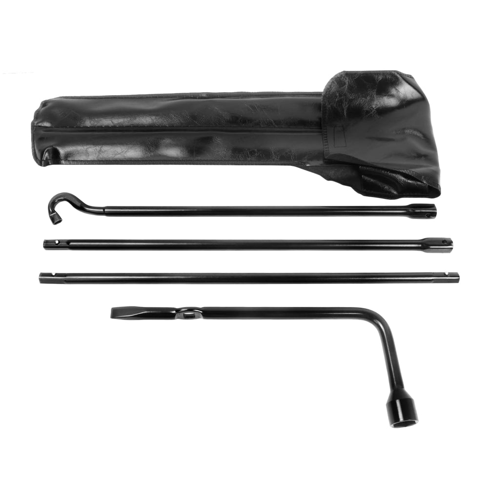 Reeauto spare tire tool kit with jack handle for quick roadside tire changes.