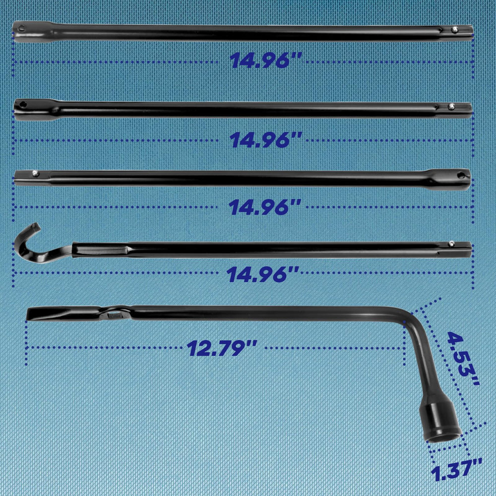 Reeauto wheel lug wrench with extension segments laid out clearly.
