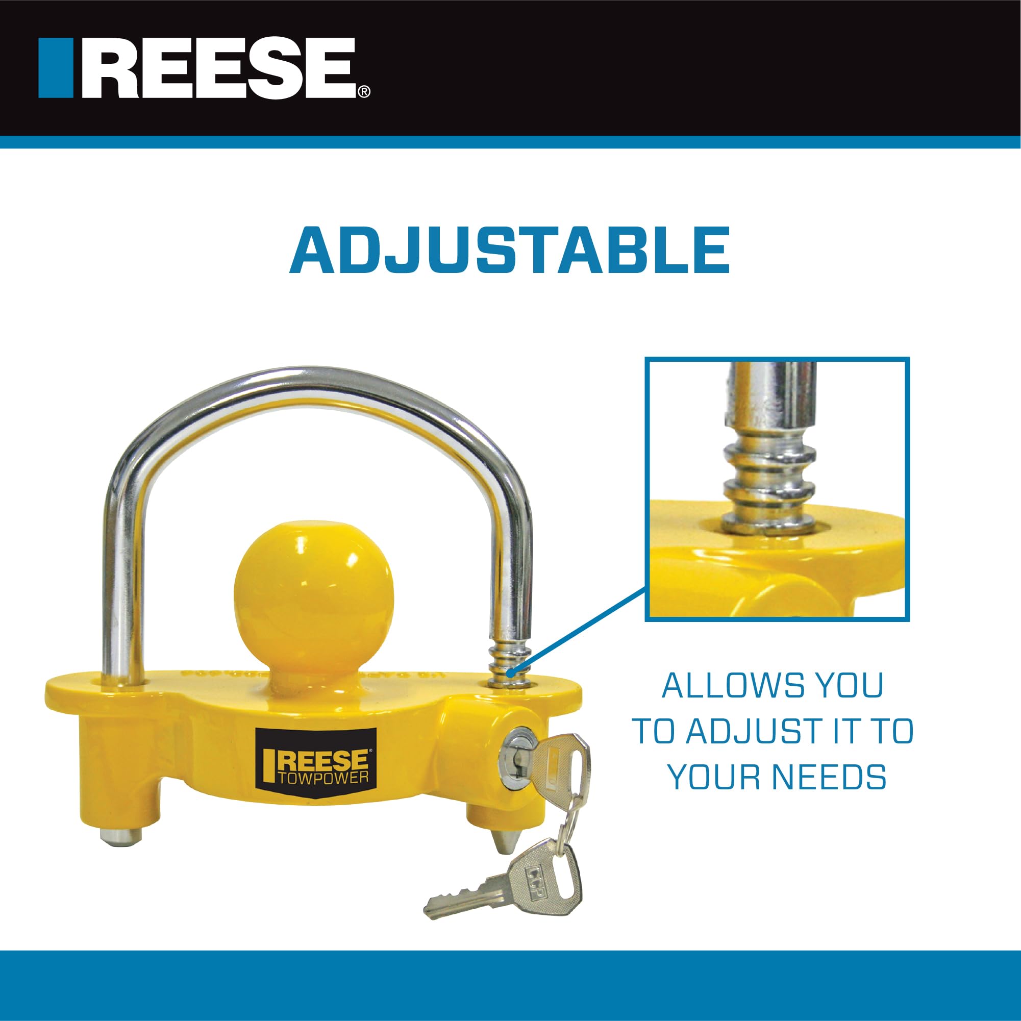 REESE Towpower universal fit lock illustrating 11 position adjustability