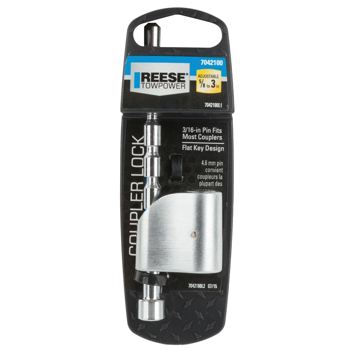 Reese Towpower lock with brushed aluminum body protects against corrosion and adds durable style