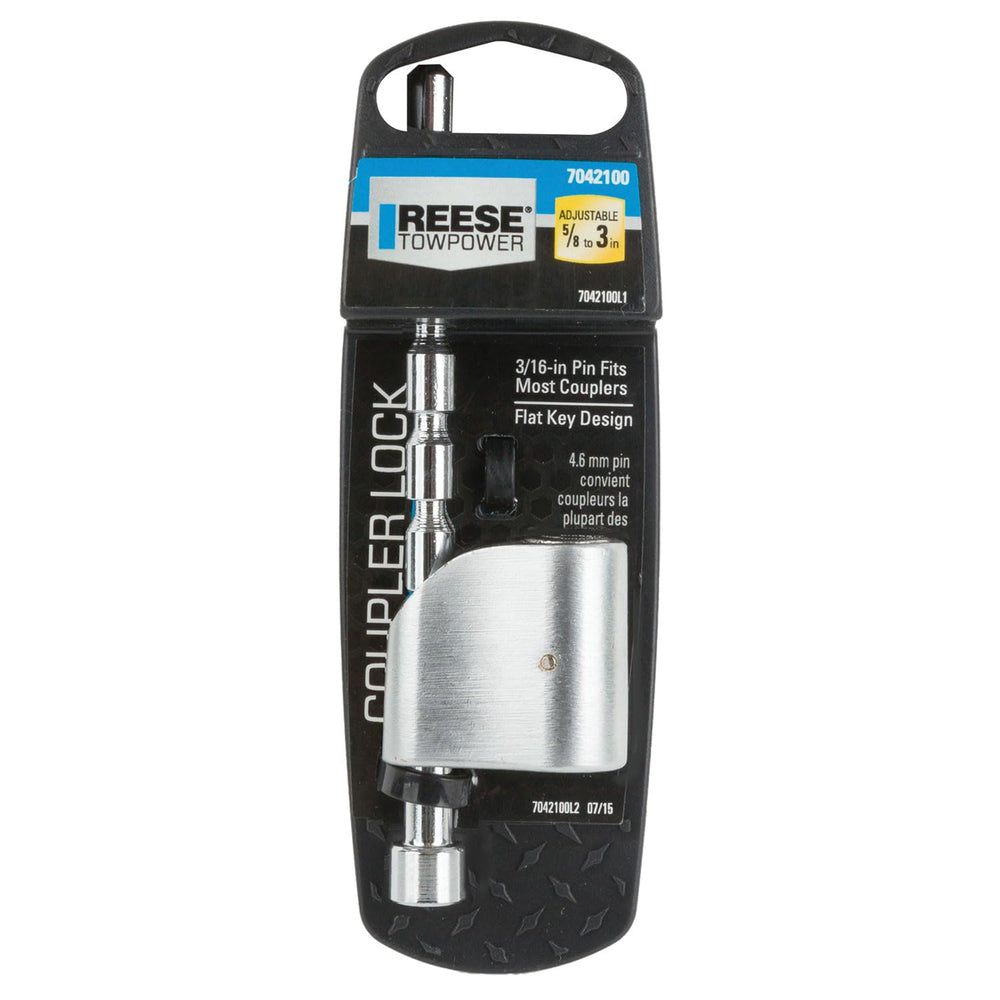 Reese Towpower lock with brushed aluminum body protects against corrosion and adds durable style