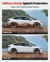 REEVAA Highland mud flap on Model 3 front-right guards spray and debris