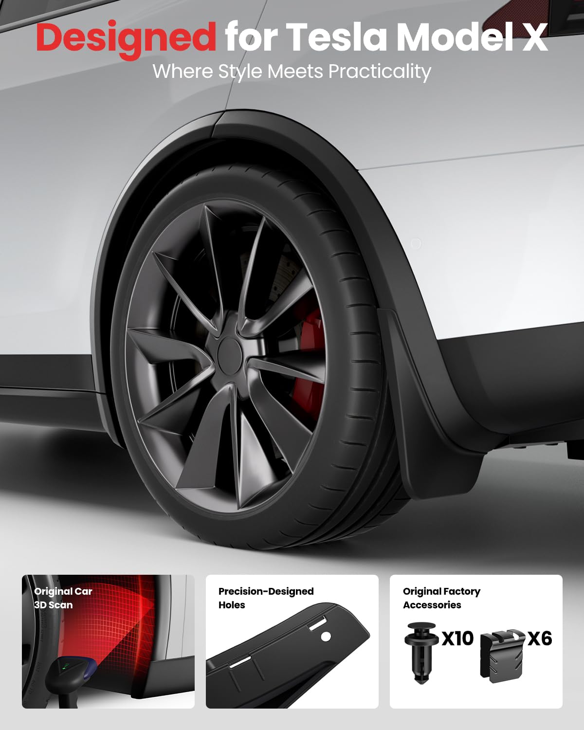 REEVAA Model X mud flap rear-left shields undercarriage from debris.