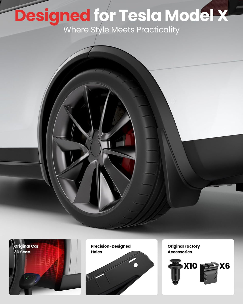 REEVAA Model X mud flap rear-left shields undercarriage from debris.