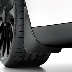 REEVAA mud flaps for Model Y Juniper – front left view protects paint from spray.