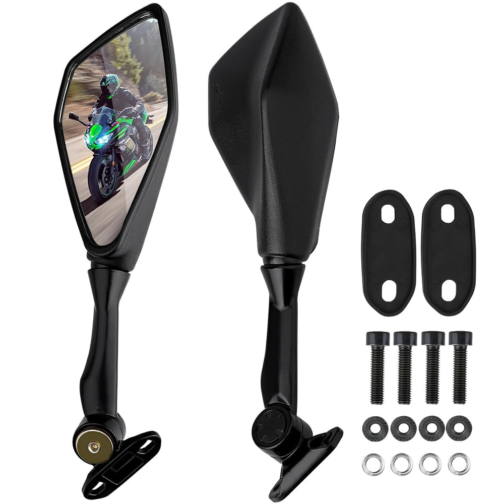 Refitial Ninja mirrors show 360 rotation for flexible riding angles