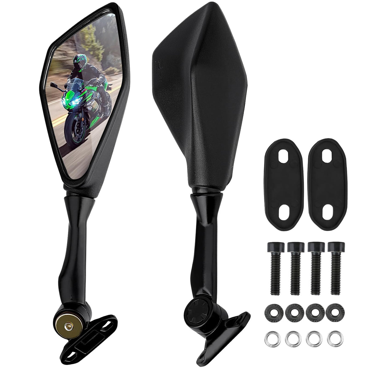 Refitial Ninja mirrors show 360 rotation for flexible riding angles