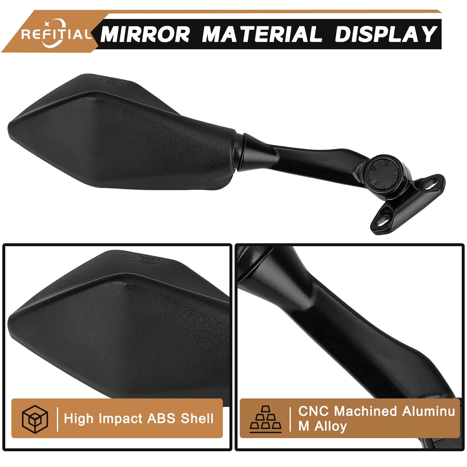 Refitial Ninja convex wide-view mirrors provide broader rear visibility