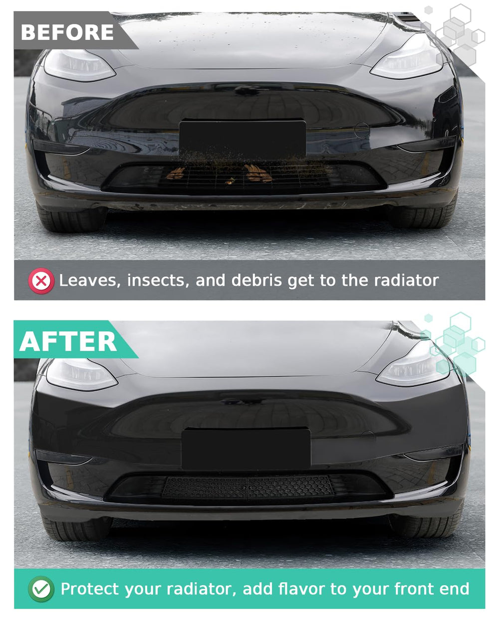 REFORM DESIGN grill insert installed securely for Model Y front
