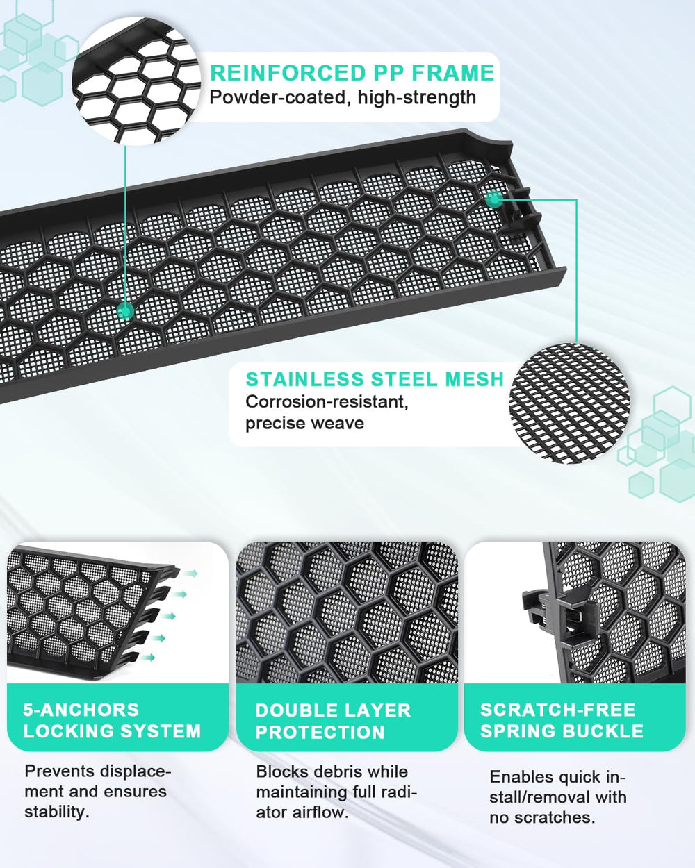 REFORM DESIGN reinforced PP frame enables secure, tool-free installation.