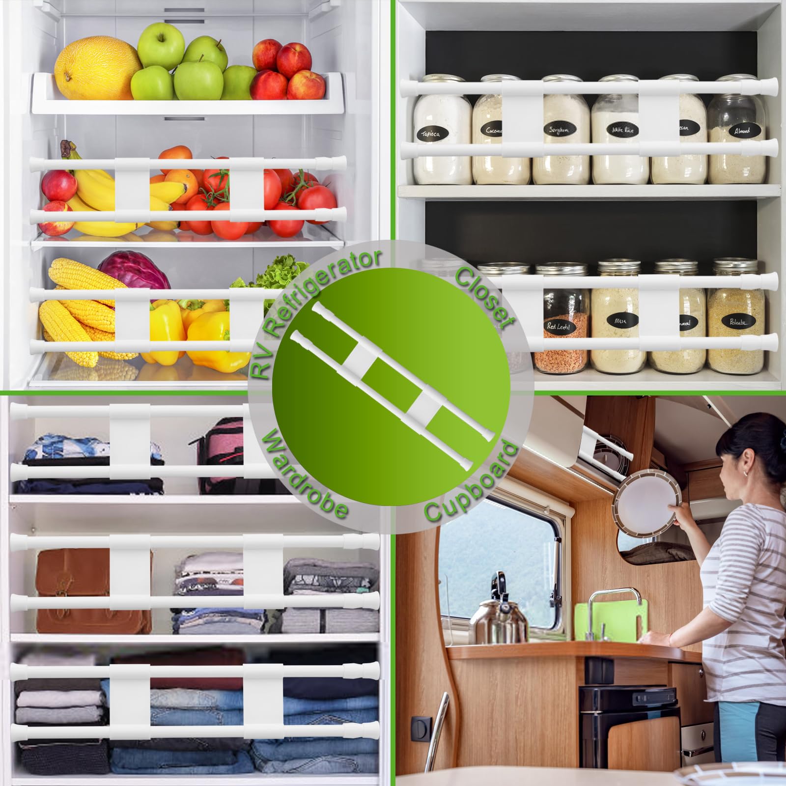 Reggory camper organization helps keep the fridge tidy.