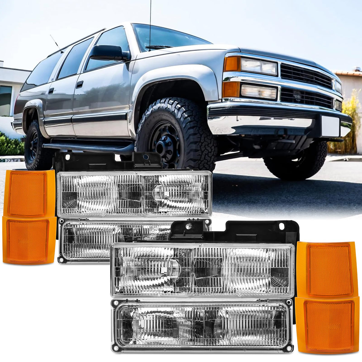 Reinko headlights front view for OBS Chevy — OEM-like fit and clear illumination.