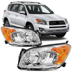 Reinko headlight for Toyota RAV4 with amber chrome driver side, improves night visibility.