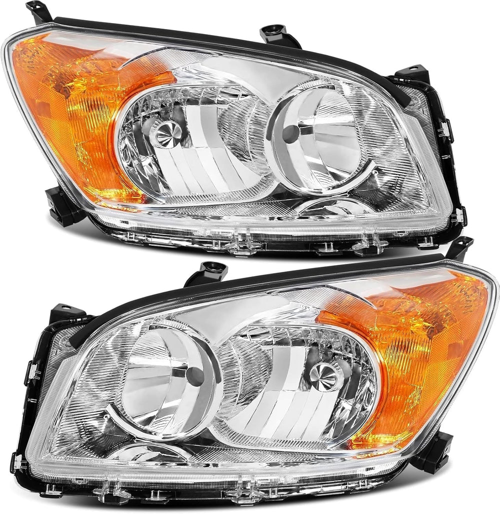 Reinko headlight for Toyota RAV4 with amber chrome passenger side, enhances daytime style.
