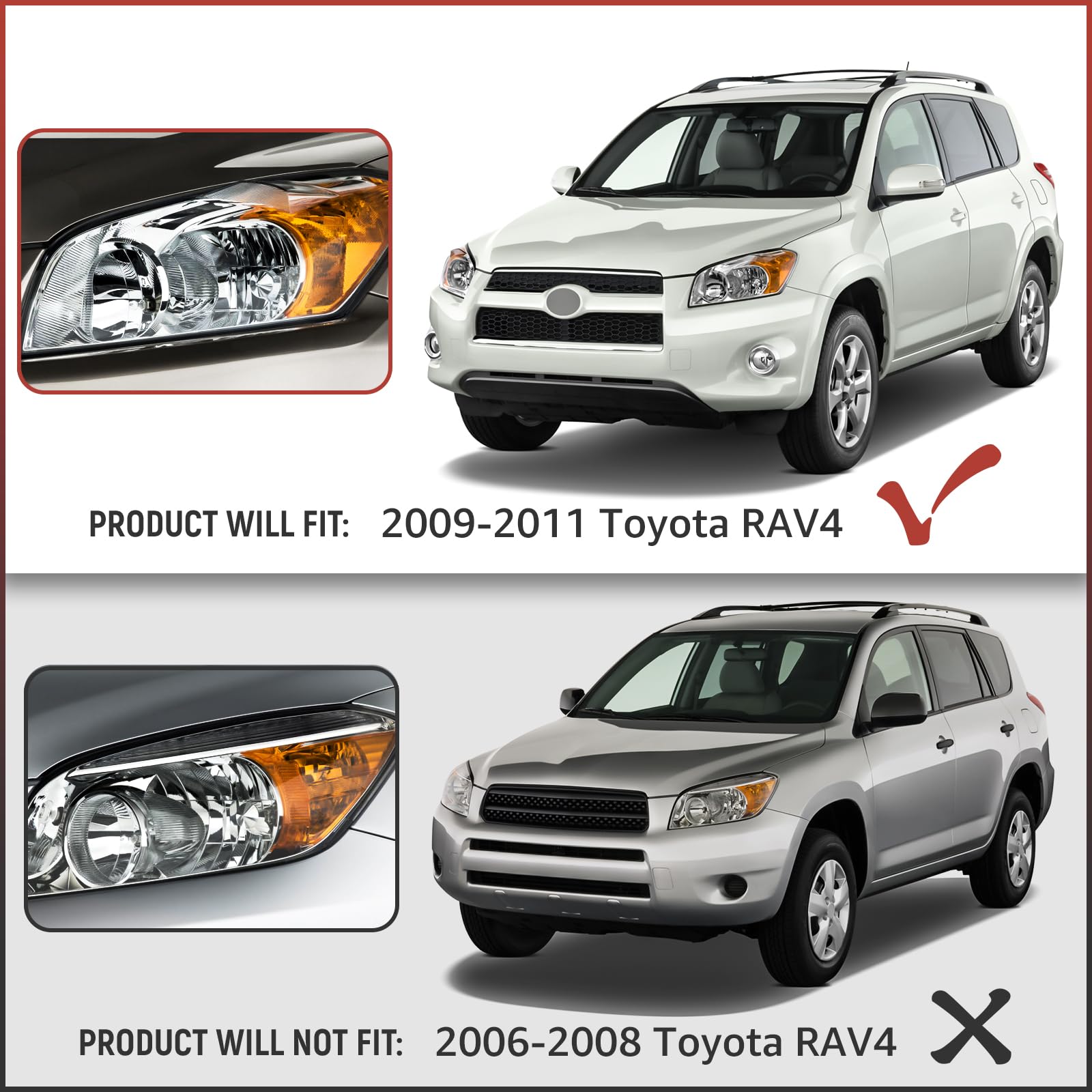 Reinko headlight assembly pair front, OEM-like fit for seamless installation.