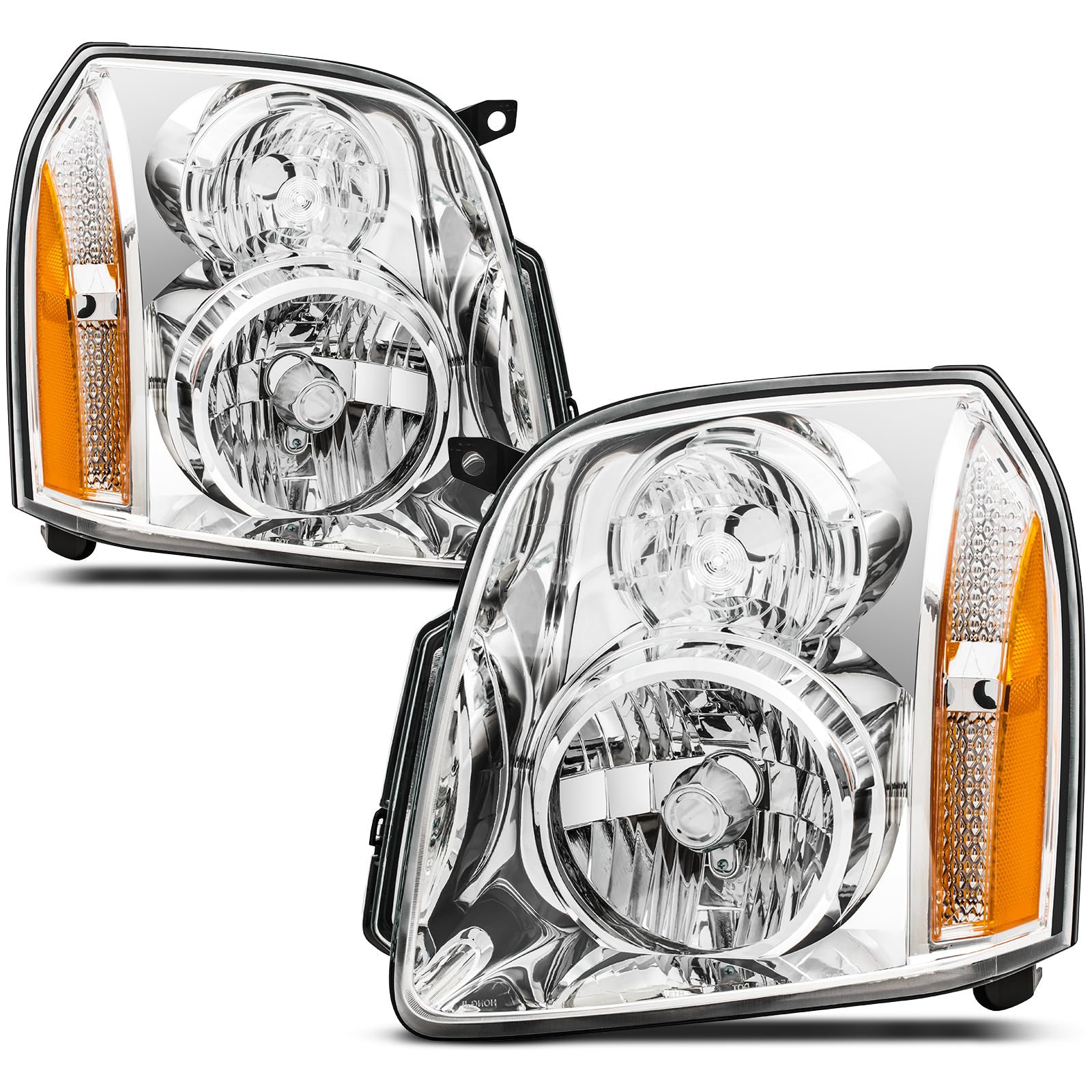 Reinko Yukon headlights 2007-2014 pair with chrome and amber accents for clear nighttime visibility