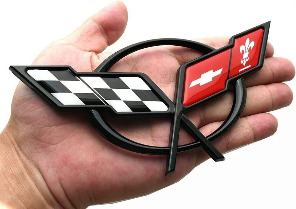 REIXS C5 rear cross flags emblem in red and black, durable finish.