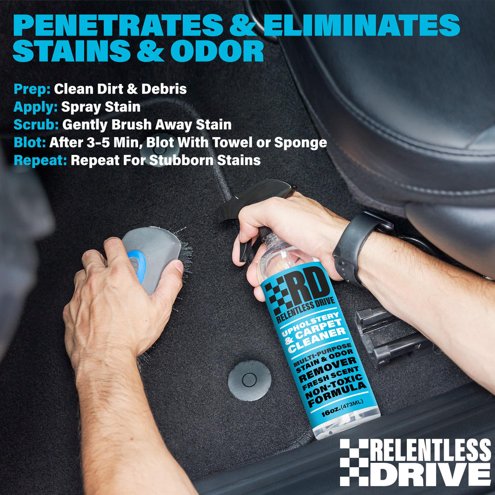 Relentless Drive 16oz bottle front view highlights easy-to-use interior cleaner.